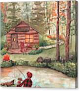 Boy Fishing With Dog - Home Sweet Home Canvas Print