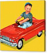 Boy Sitting In A Toy Car Canvas Print