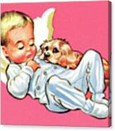 Boy Sleeping With Puppy Canvas Print