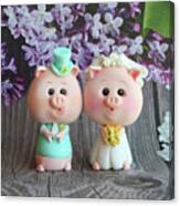 Bride And Groom Piggy Canvas Print