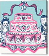 Bride And Groom With Giant Cake Canvas Print