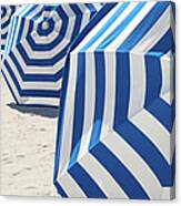 Bright Blue And White Striped Beach Canvas Print