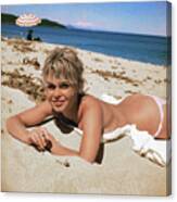 Brigitte Bardot Sunbathing On Beach Canvas Print