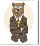 Brown Bear Dressed Up In Office Suit Canvas Print