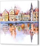 Bruges Cityscape Watercolor Drawing Canvas Print