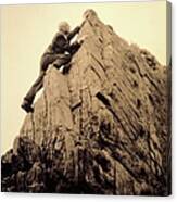 Businessman Climbing Jagged Rock, Low Canvas Print