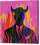 Businessman With Horns In Flames Canvas Print