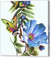 Butterfly On Blue Poppy Canvas Print