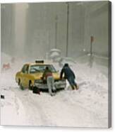 Cab Driver Pushes His Taxi Cab After Canvas Print