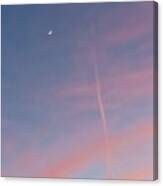 Cancerian Crescent And Contrail Sunset Canvas Print