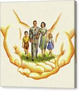 Caring Hands Holding A Family Canvas Print