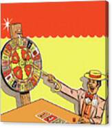 Carnival Worker Pointing A Spinning Wheel Canvas Print