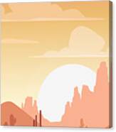 Cartoon Desert Landscape Sunset Canvas Print
