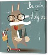 Cartoon Hare With Books Canvas Print