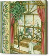 Cat In Christmas Window Canvas Print