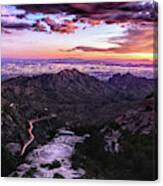 Catalina Highway Sunset And Tucson City Lights Canvas Print