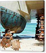 Catamaran Repair On Beach In Jamaica Canvas Print