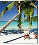 Chairs Under Palm Trees At A Beach In Canvas Print