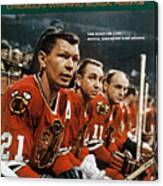Chicago Blackhawks Stan Mikita, Kenny Wharram, And Doug Sports Illustrated Cover Canvas Print