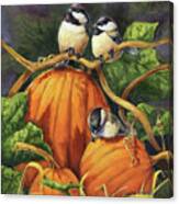 Chickadees And Pumpkins Canvas Print