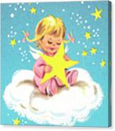 Child On Cloud With Star Canvas Print