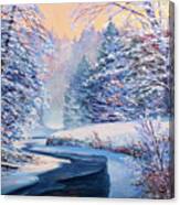 Christmas Forest With River Canvas Print