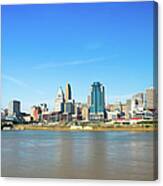 Cincinnati Skyline, River, Bridge, And Canvas Print