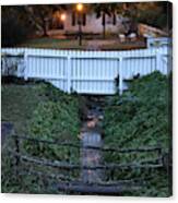 Colonial Footbridge And Stream In The Evening Canvas Print