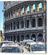 Colosseum And Taxis In Rome Canvas Print