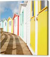 Colourful Bude Beach Huts Canvas Print