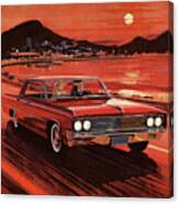 Couple Driving In Red Vintage Car Canvas Print