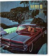 Couple In Burgandy Vintage Car At Night Canvas Print