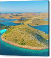 Croatia, Dalmatia, Kornati Islands, Balkans, Mediterranean Sea, Adriatic Sea, Adriatic Coast, Aerial View Of The Island Of Levernaka In The Foreground And Lojena Beach On The Left. Canvas Print