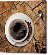 Cup Of Coffe On Wood Canvas Print