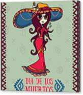 Cute Card For Dia De Los Muertos Canvas Print