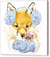 Cute Forest Fox Watercolor Drawing Canvas Print