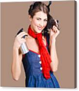 Cute Girl Model Styling A Hairdo. Pinup Your Hair Canvas Print