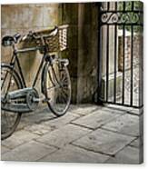 Cycle With Basket In Front Leaning Canvas Print