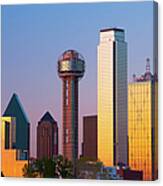 Dallas Skyline Closeup At Sunset Canvas Print