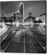 Dallas Skyline Over Dealey Plaza - Black And White Edition Canvas Print