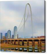 Dallas Skyline With The Margaret Hunt Hill Bridge - Texas - Cityscape Canvas Print