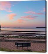 Dane Street Beach In Beverly Ma Morning Light Red Clouds Bench Canvas Print