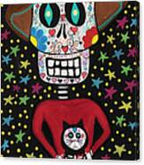 Day Of The Dead Girl With Cat Canvas Print