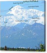 Denali With Peak Names And Evelation Guide Canvas Print