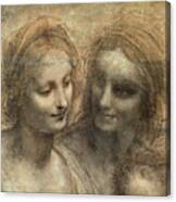 Detail Of The Heads Of The Virgin And Saint Anne By Leonardo Da Vinci Canvas Print