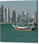 Dhow In The Harbor Of Doha, Qatar On Canvas Print