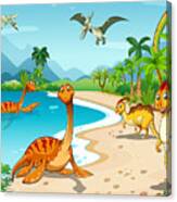Dinosaurs Living On The Beach Canvas Print