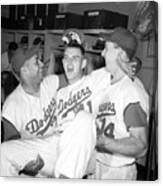 Dodgers Carry Pitcher In Locker Room Canvas Print