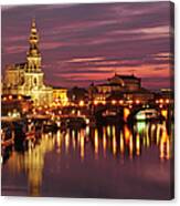 Dresden, Afterglow Over The Skyline Canvas Print