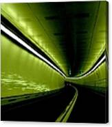 Driving Through Tunnel Lit By Green Canvas Print
